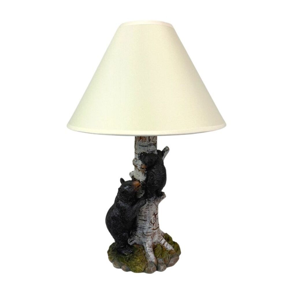 Black Bear and Cub Birch Tree Table Lamp With Shade
